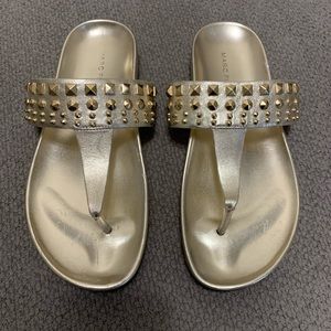 Marc Fisher Gold Studded Leather Thong Sandals